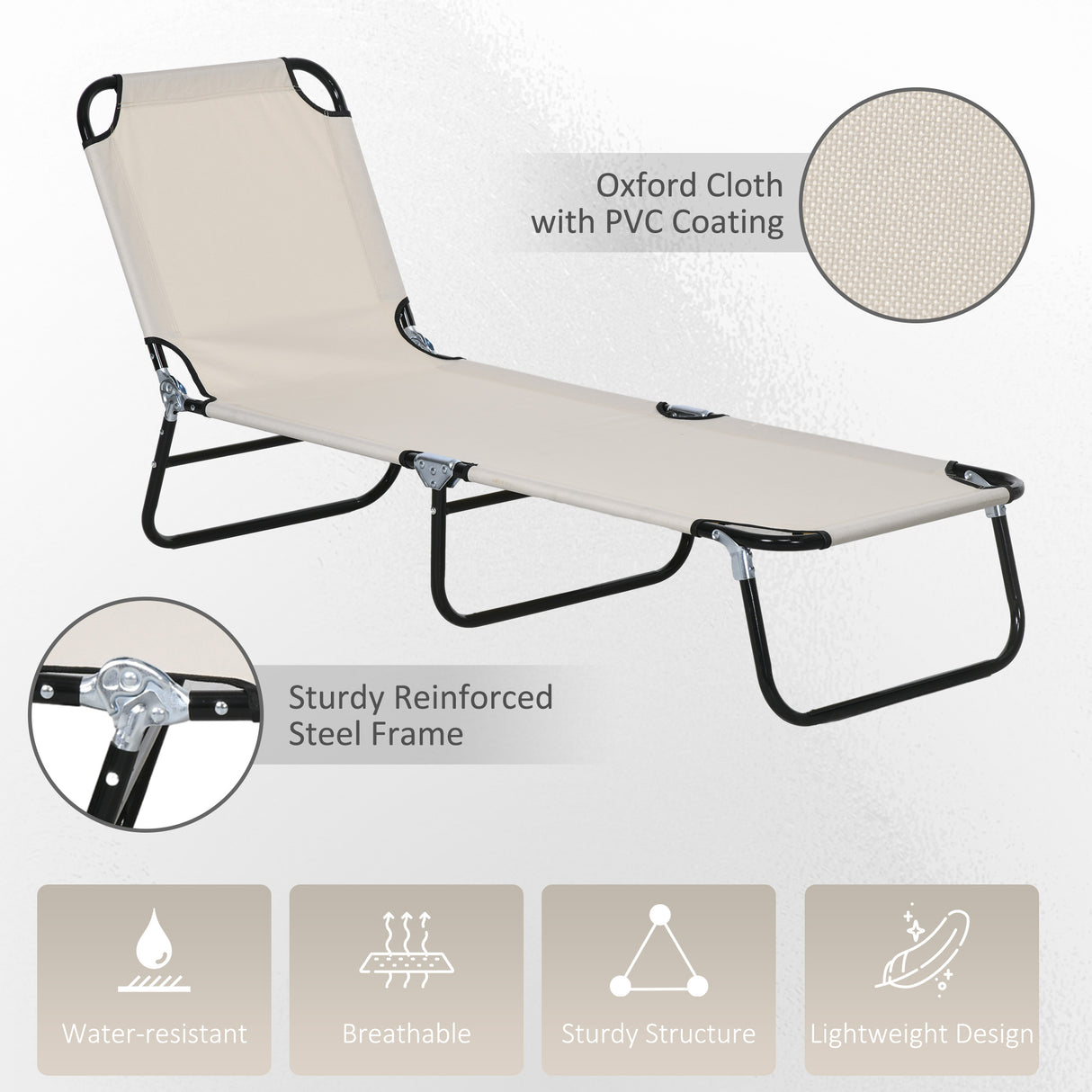 Steel Foldable Garden Sun Lounger in Set of 2 With Adjustable Backrest - Velmora