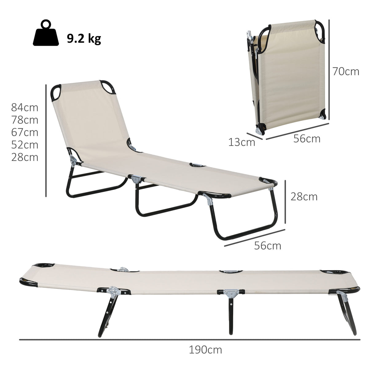 Steel Foldable Garden Sun Lounger in Set of 2 With Adjustable Backrest - Velmora