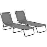Steel Foldable Garden Sun Lounger in Set of 2 With Adjustable Backrest - Velmora