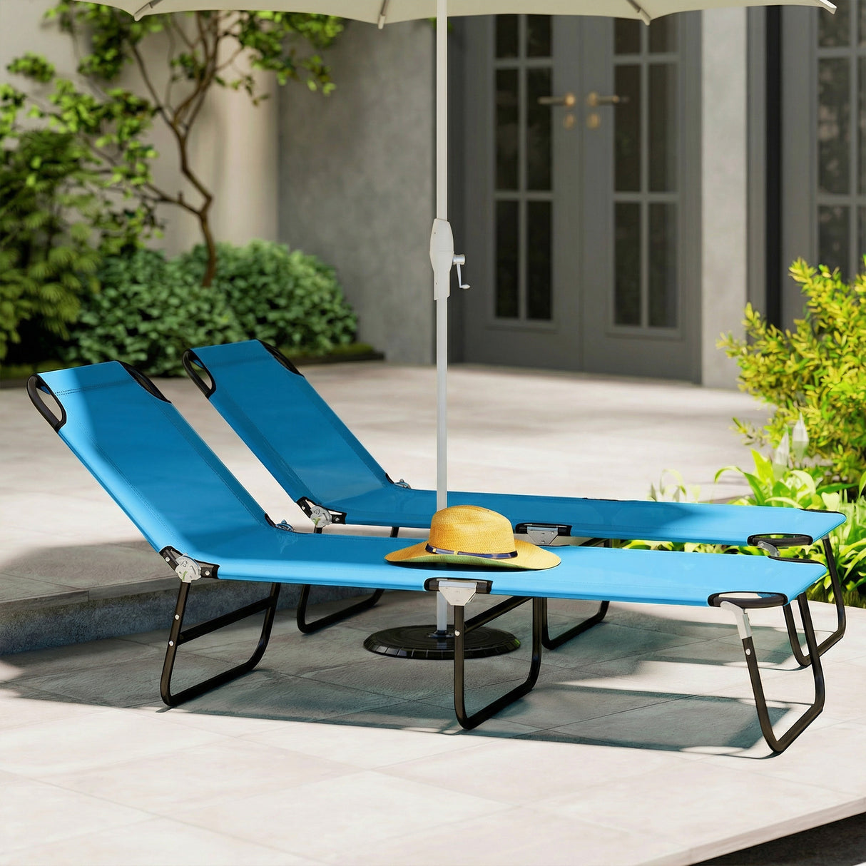Steel Foldable Garden Sun Lounger in Set of 2 With Adjustable Backrest - Velmora