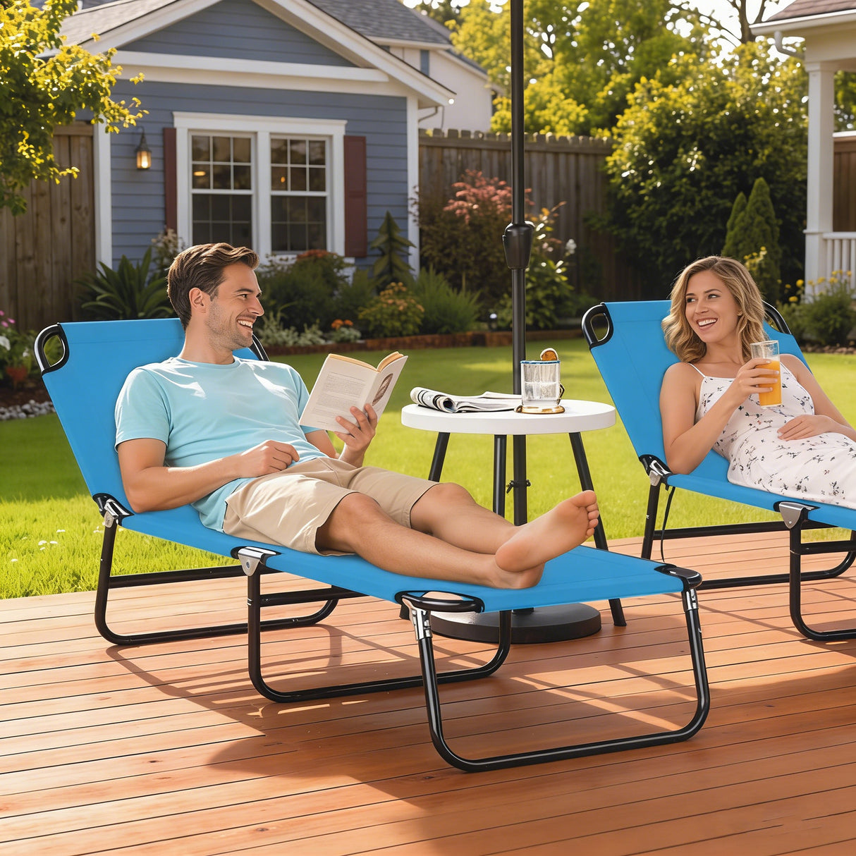Steel Foldable Garden Sun Lounger in Set of 2 With Adjustable Backrest - Velmora