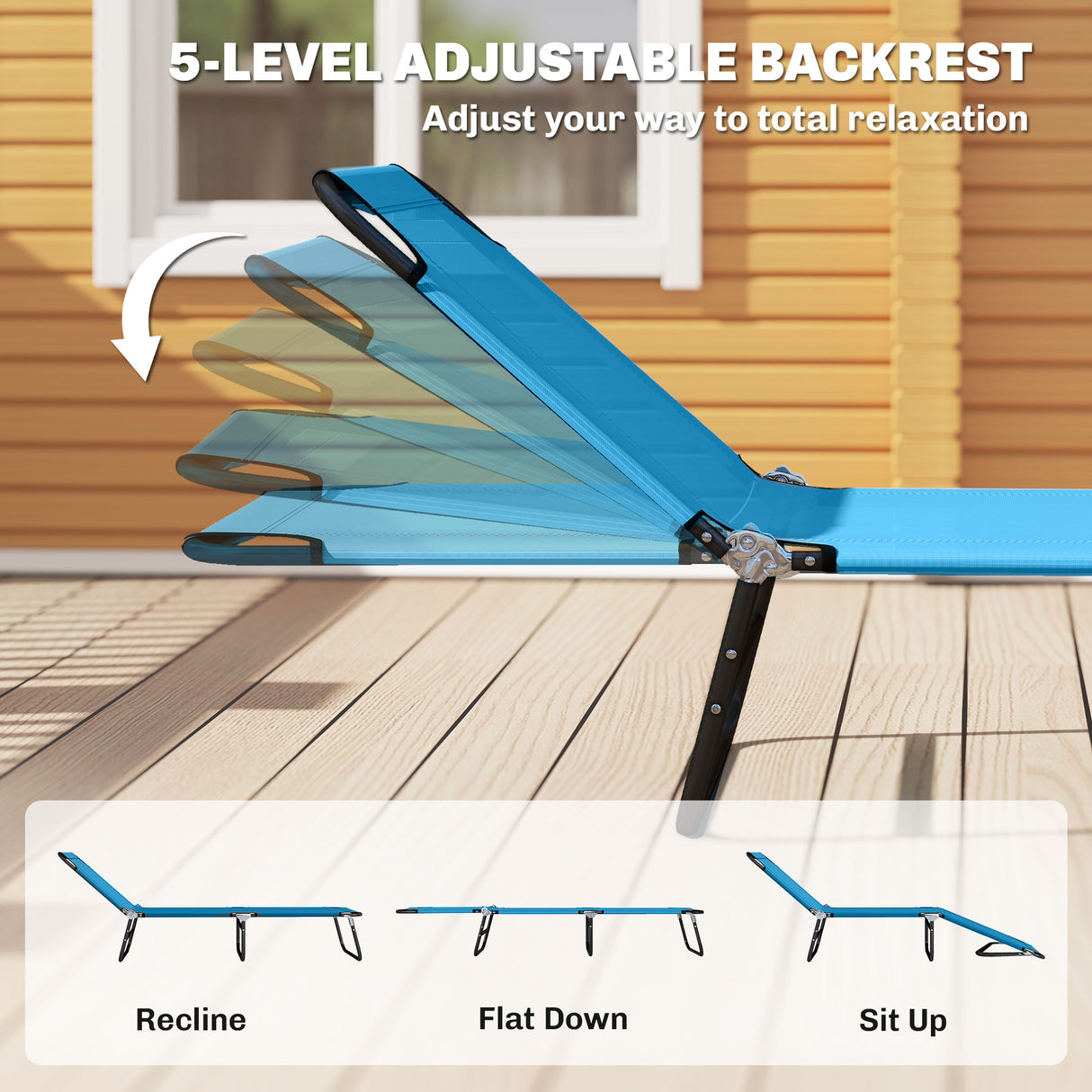 Steel Foldable Garden Sun Lounger in Set of 2 With Adjustable Backrest - Velmora