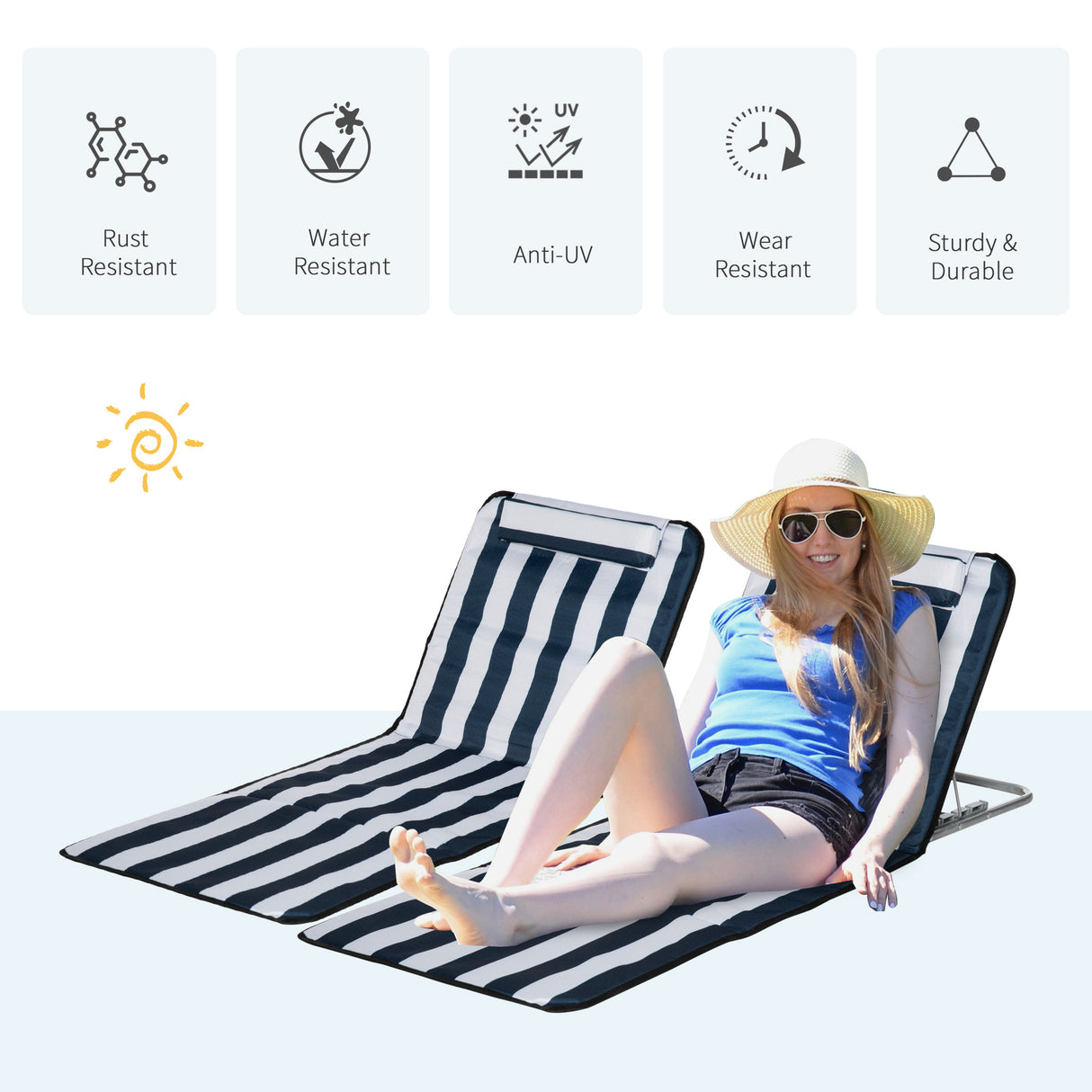 Steel Foldable Lightweight Garden Beach Sun Lounger in Set of 2 - Velmora