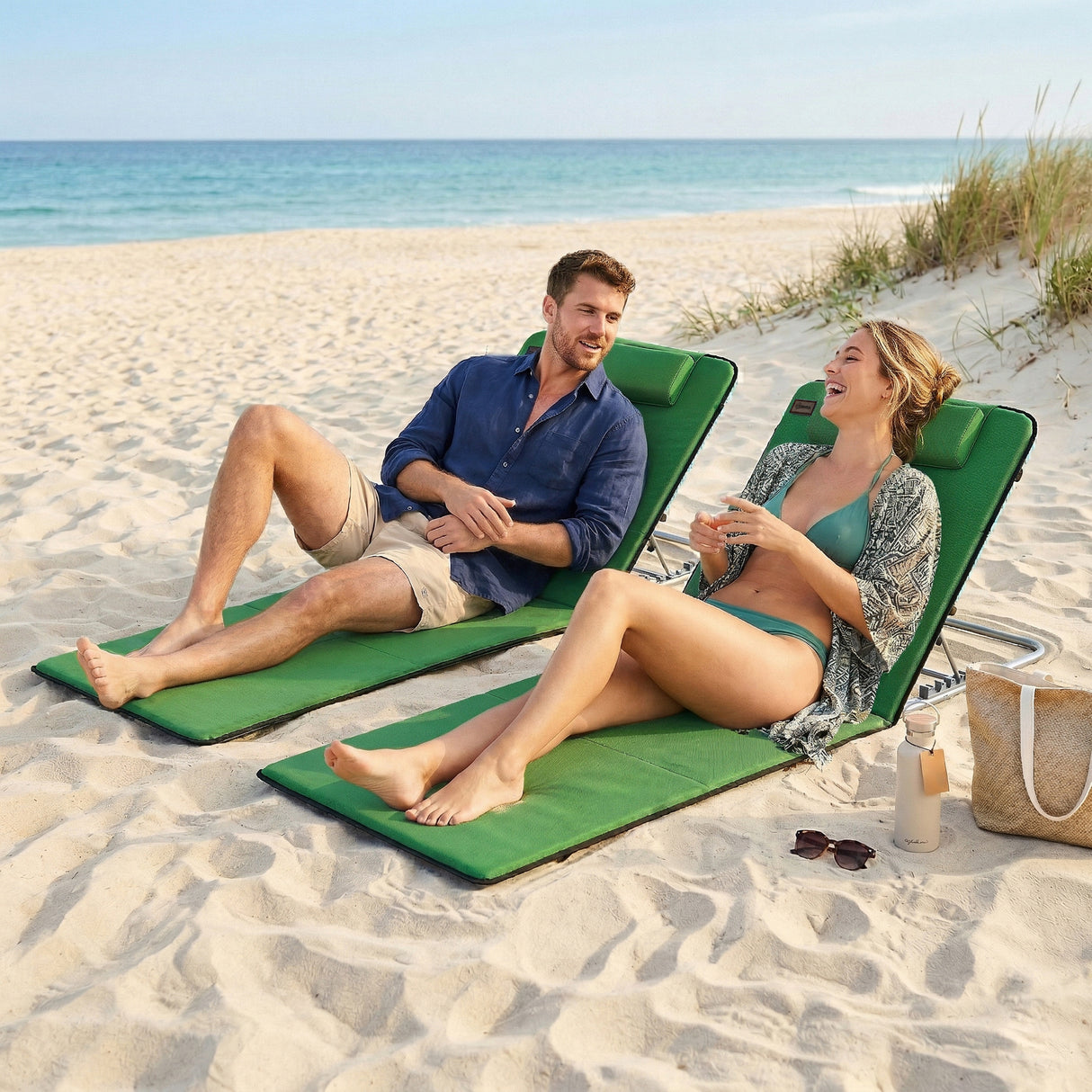 Steel Foldable Lightweight Garden Beach Sun Lounger in Set of 2 - Velmora