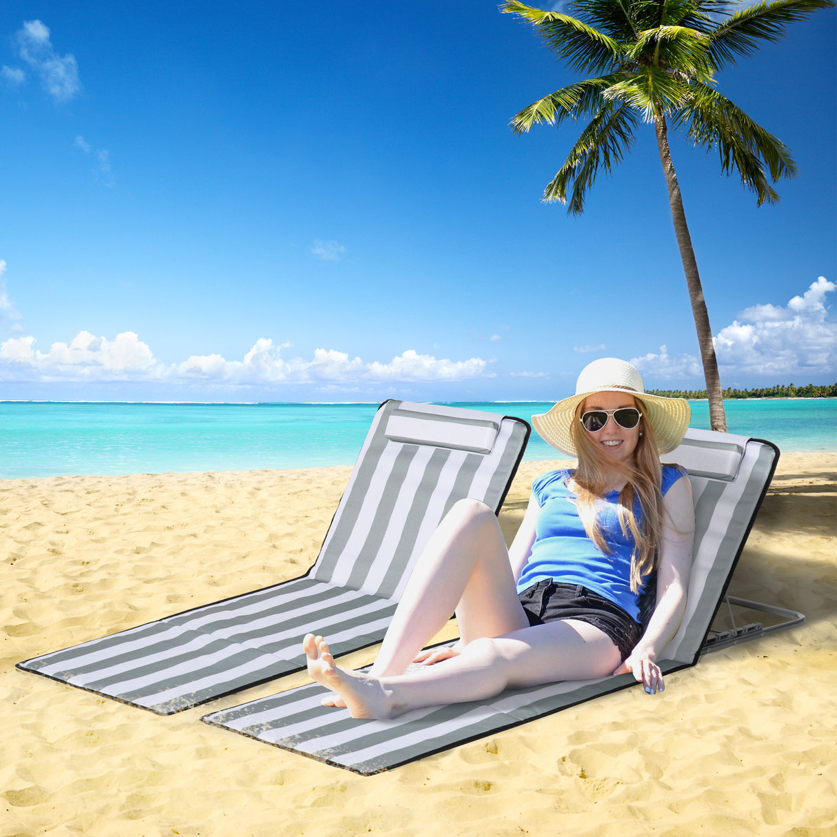 Steel Foldable Lightweight Garden Beach Sun Lounger in Set of 2 - Velmora