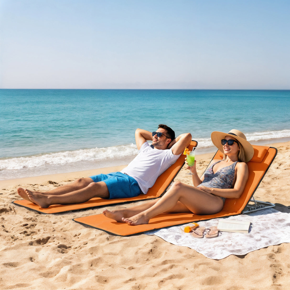 Steel Foldable Lightweight Garden Beach Sun Lounger in Set of 2 - Velmora