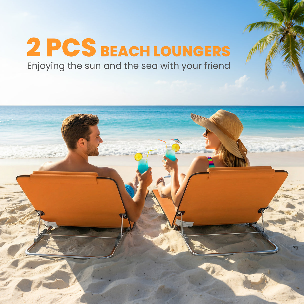 Steel Foldable Lightweight Garden Beach Sun Lounger in Set of 2 - Velmora