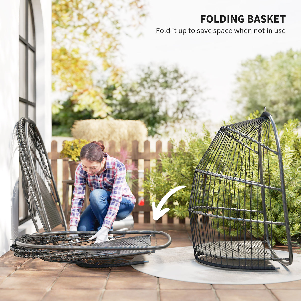Steel Foldable Poly Rattan Garden Hanging Swing Chair - Velmora
