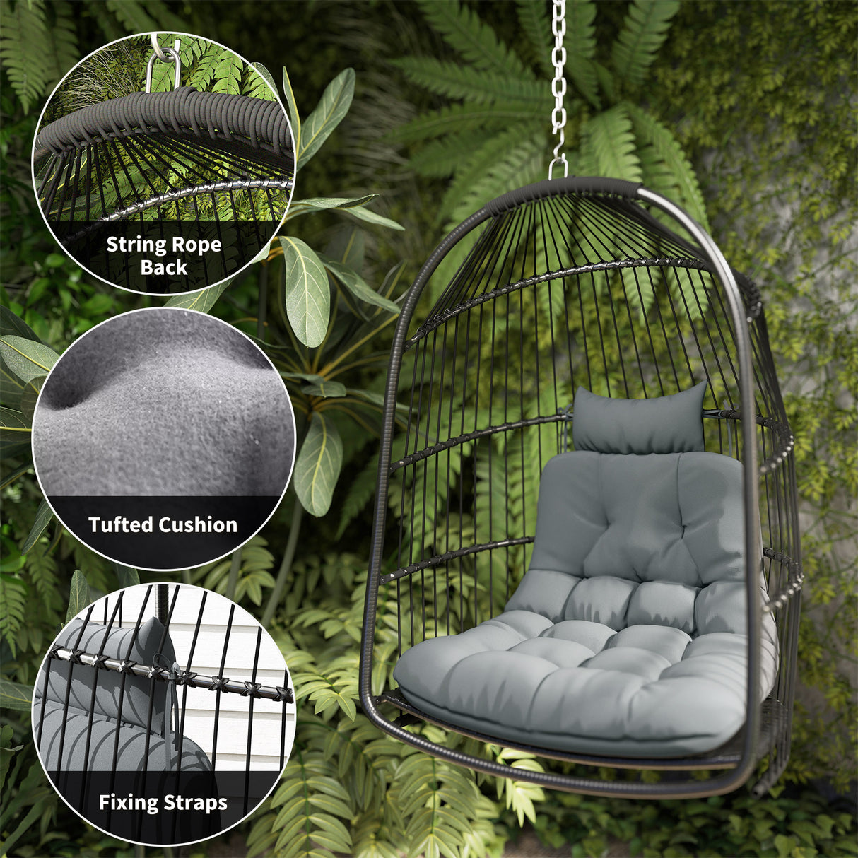 Steel Foldable Poly Rattan Garden Hanging Swing Chair - Velmora