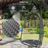 Steel Foldable Rattan Swing Egg Chair With Stand And Cushion - Velmora