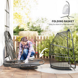 Steel Foldable Rattan Swing Egg Chair With Stand And Cushion - Velmora