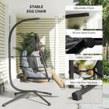 Steel Foldable Rattan Swing Egg Chair With Stand And Cushion - Velmora