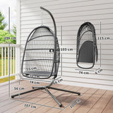 Steel Foldable Rattan Swing Egg Chair With Stand And Cushion - Velmora