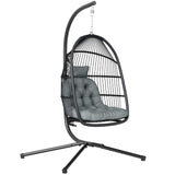 Steel Foldable Rattan Swing Egg Chair With Stand And Cushion - Velmora