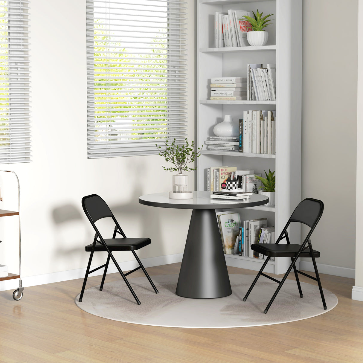 Steel Folding Dining Chairs in Set Of 4 With Faux Leather Seat - Velmora