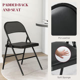 Steel Folding Dining Chairs in Set Of 4 With Faux Leather Seat - Velmora