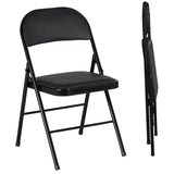 Steel Folding Dining Chairs in Set Of 4 With Faux Leather Seat - Velmora
