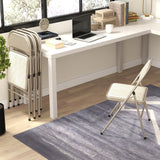 Steel Folding Dining Chairs in Set Of 4 With Linen Fabric Seat - Velmora