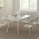 Steel Folding Dining Chairs in Set Of 4 With Linen Fabric Seat - Velmora