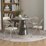 Steel Folding Dining Chairs in Set Of 4 With Linen Fabric Seat - Velmora