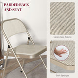 Steel Folding Dining Chairs in Set Of 4 With Linen Fabric Seat - Velmora