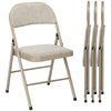 Steel Folding Dining Chairs in Set Of 4 With Linen Fabric Seat - Velmora