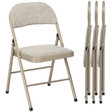 Steel Folding Dining Chairs in Set Of 4 With Linen Fabric Seat - Velmora