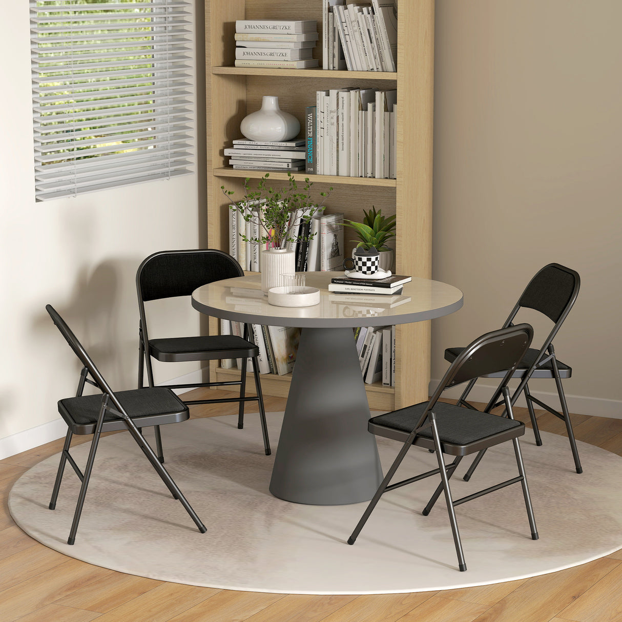 Steel Folding Dining Chairs in Set Of 4 With Linen Fabric Seat - Velmora