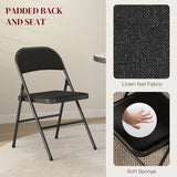 Steel Folding Dining Chairs in Set Of 4 With Linen Fabric Seat - Velmora