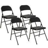 Steel Folding Dining Chairs in Set Of 4 With Linen Fabric Seat - Velmora