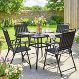 Steel Folding Garden Chairs in Set of 4 With Plastic Slatted Seat Back - Velmora