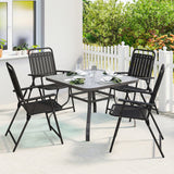 Steel Folding Garden Chairs in Set of 4 With Plastic Slatted Seat Back - Velmora