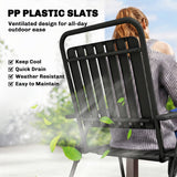 Steel Folding Garden Chairs in Set of 4 With Plastic Slatted Seat Back - Velmora