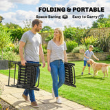 Steel Folding Garden Chairs in Set of 4 With Plastic Slatted Seat Back - Velmora