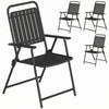 Steel Folding Garden Chairs in Set of 4 With Plastic Slatted Seat Back - Velmora