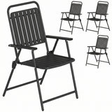 Steel Folding Garden Chairs in Set of 4 With Plastic Slatted Seat Back - Velmora