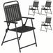 Steel Folding Garden Chairs in Set of 4 With Plastic Slatted Seat Back - Velmora