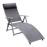 Steel Folding Recliner Chaise Garden Sun Lounger With 7 Levels Adjustable Backrest - Velmora