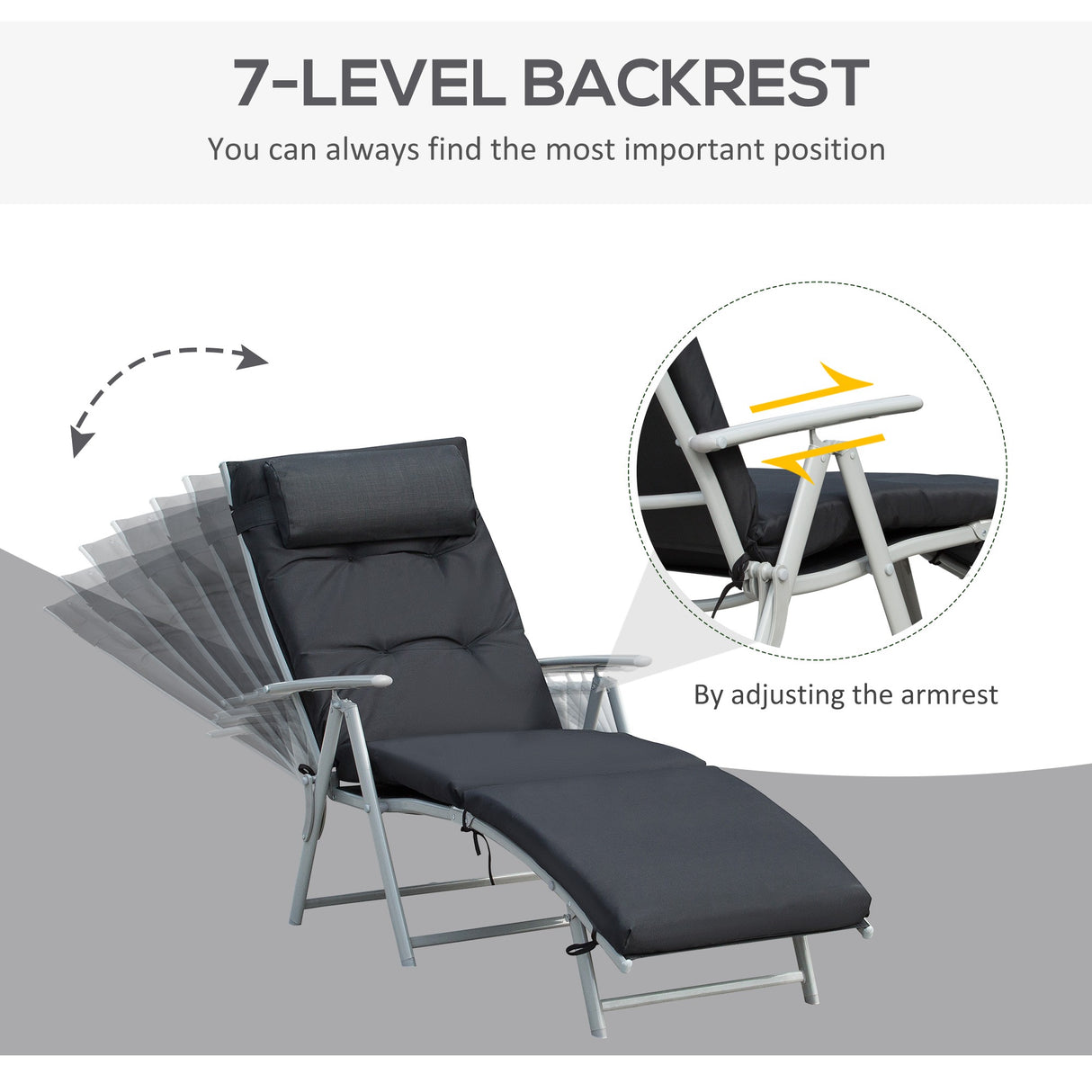 Steel Folding Recliner Chaise Garden Sun Lounger With 7 Levels Adjustable Backrest - Velmora
