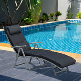 Steel Folding Recliner Chaise Garden Sun Lounger With 7 Levels Adjustable Backrest - Velmora