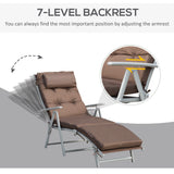 Steel Folding Recliner Chaise Garden Sun Lounger With 7 Levels Adjustable Backrest - Velmora