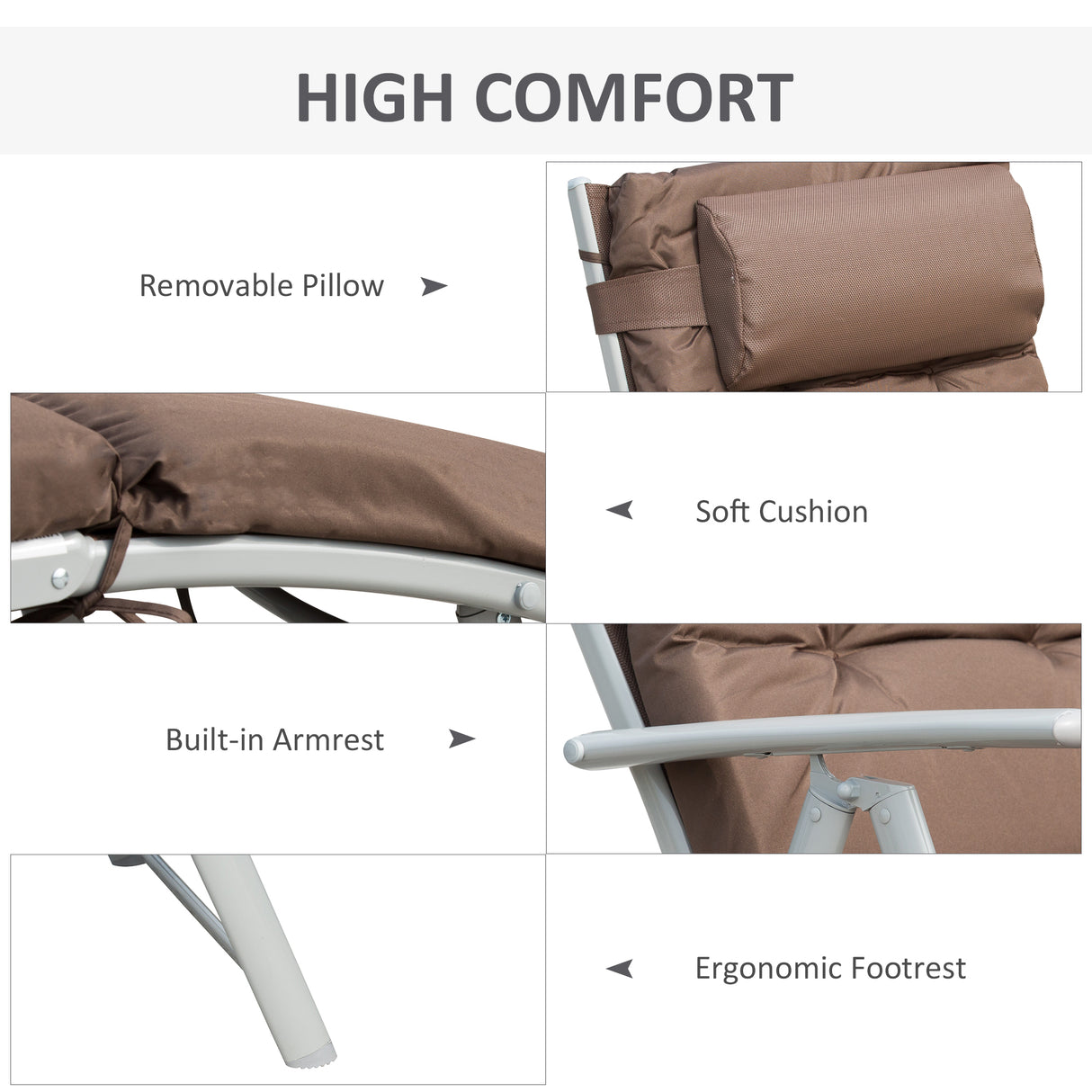 Steel Folding Recliner Chaise Garden Sun Lounger With 7 Levels Adjustable Backrest - Velmora