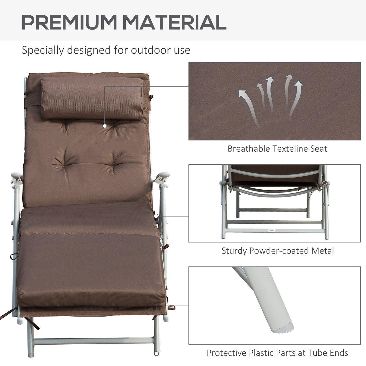 Steel Folding Recliner Chaise Garden Sun Lounger With 7 Levels Adjustable Backrest - Velmora