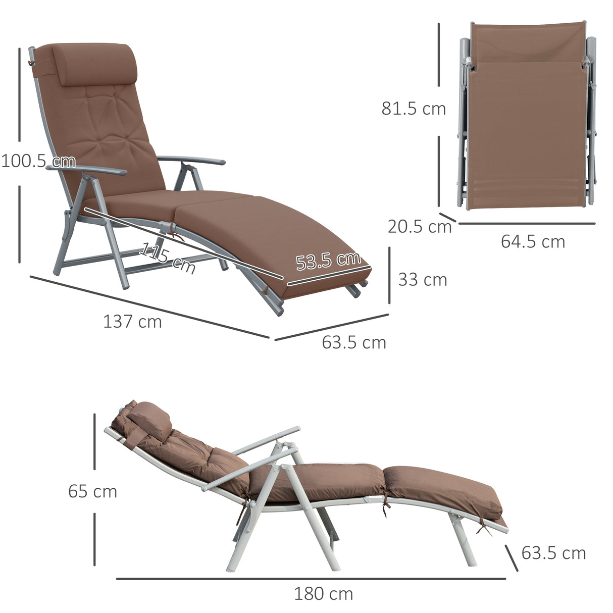 Steel Folding Recliner Chaise Garden Sun Lounger With 7 Levels Adjustable Backrest - Velmora