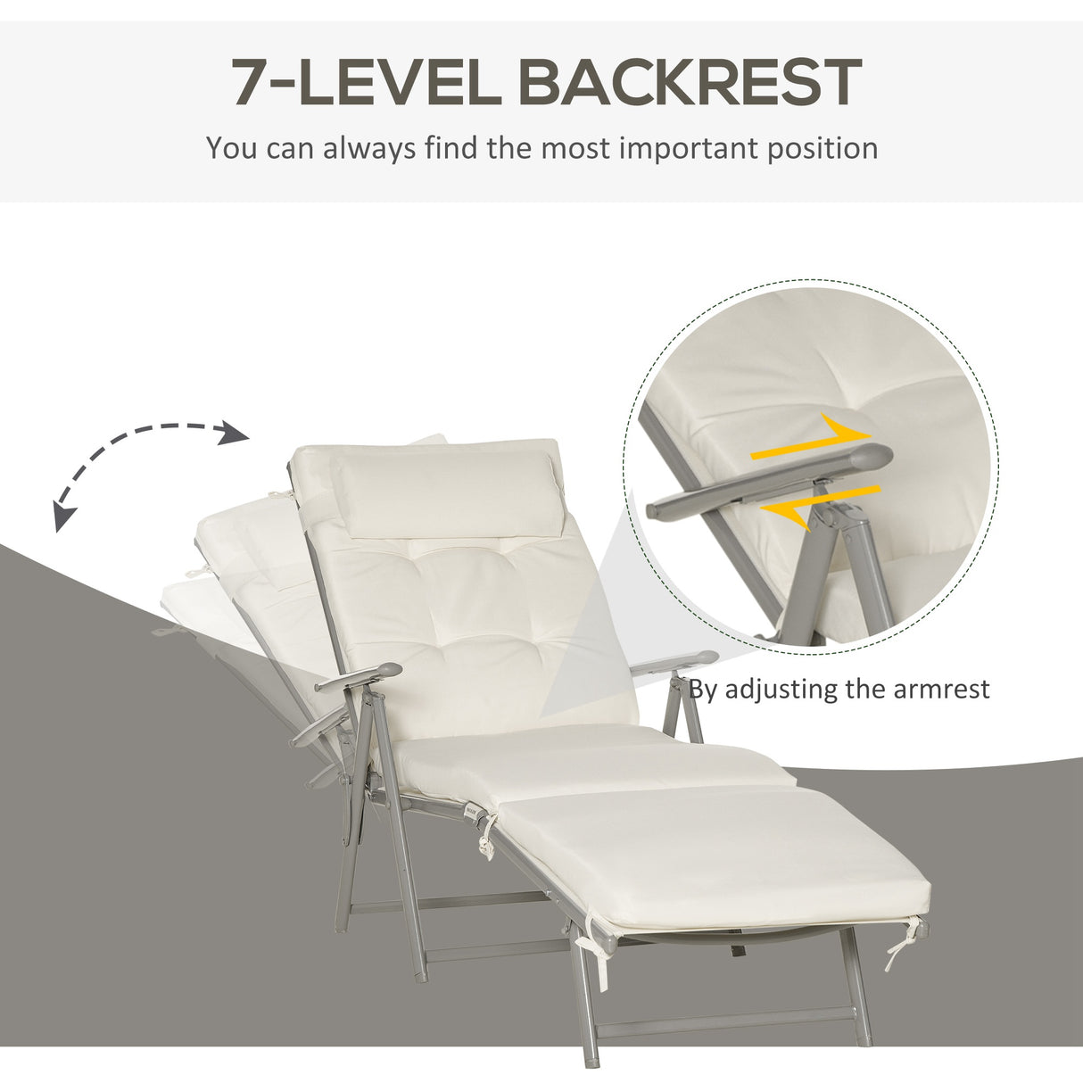 Steel Folding Recliner Chaise Garden Sun Lounger With 7 Levels Adjustable Backrest - Velmora