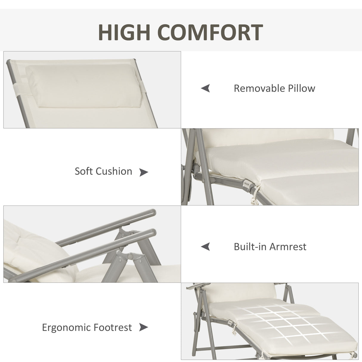 Steel Folding Recliner Chaise Garden Sun Lounger With 7 Levels Adjustable Backrest - Velmora