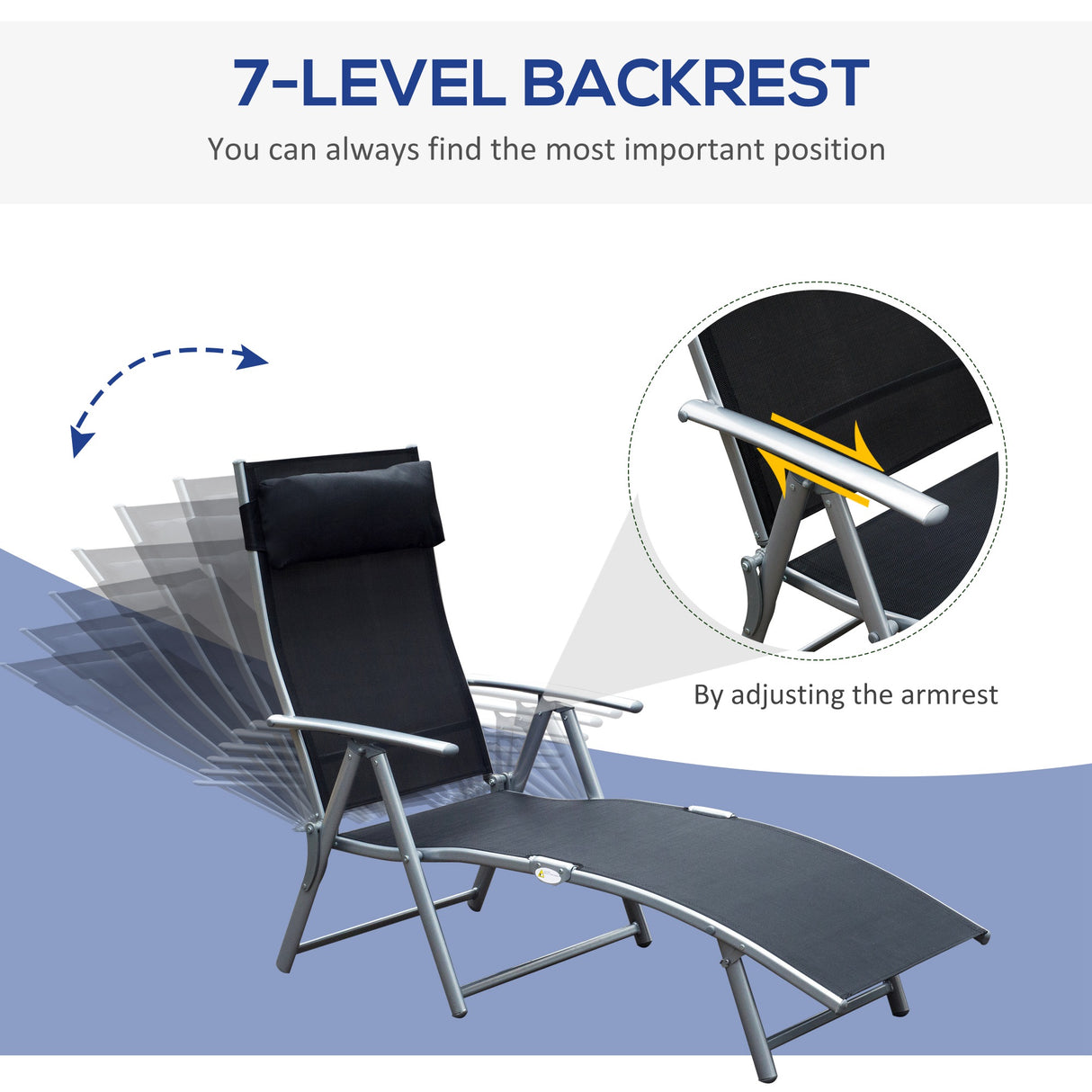 Steel Folding Recliner Garden Sun Lounger With 7 Levels Adjustable Backrest - Velmora