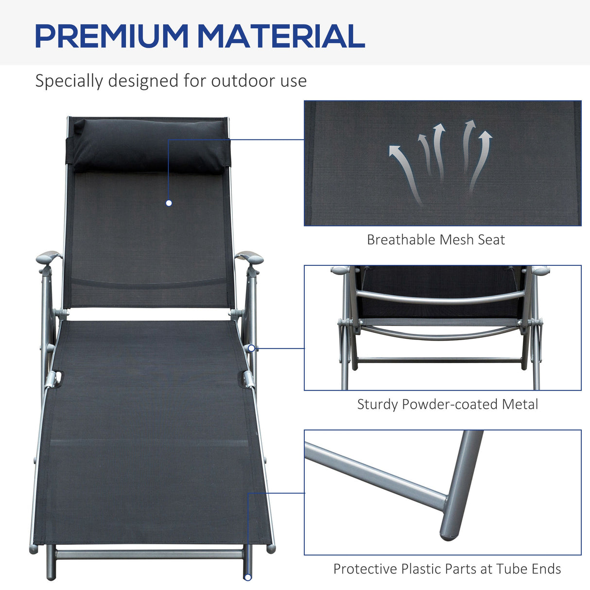 Steel Folding Recliner Garden Sun Lounger With 7 Levels Adjustable Backrest - Velmora