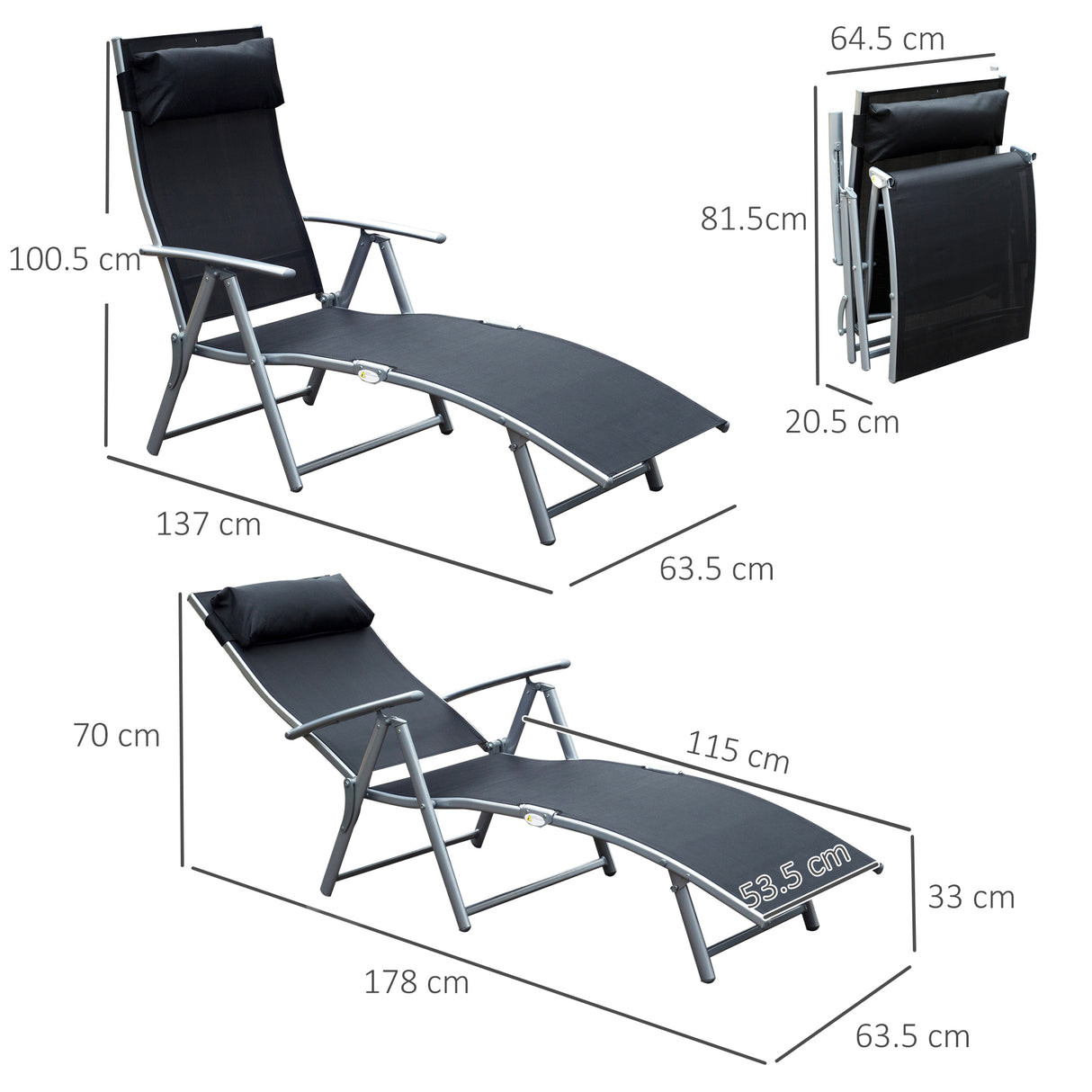 Steel Folding Recliner Garden Sun Lounger With 7 Levels Adjustable Backrest - Velmora