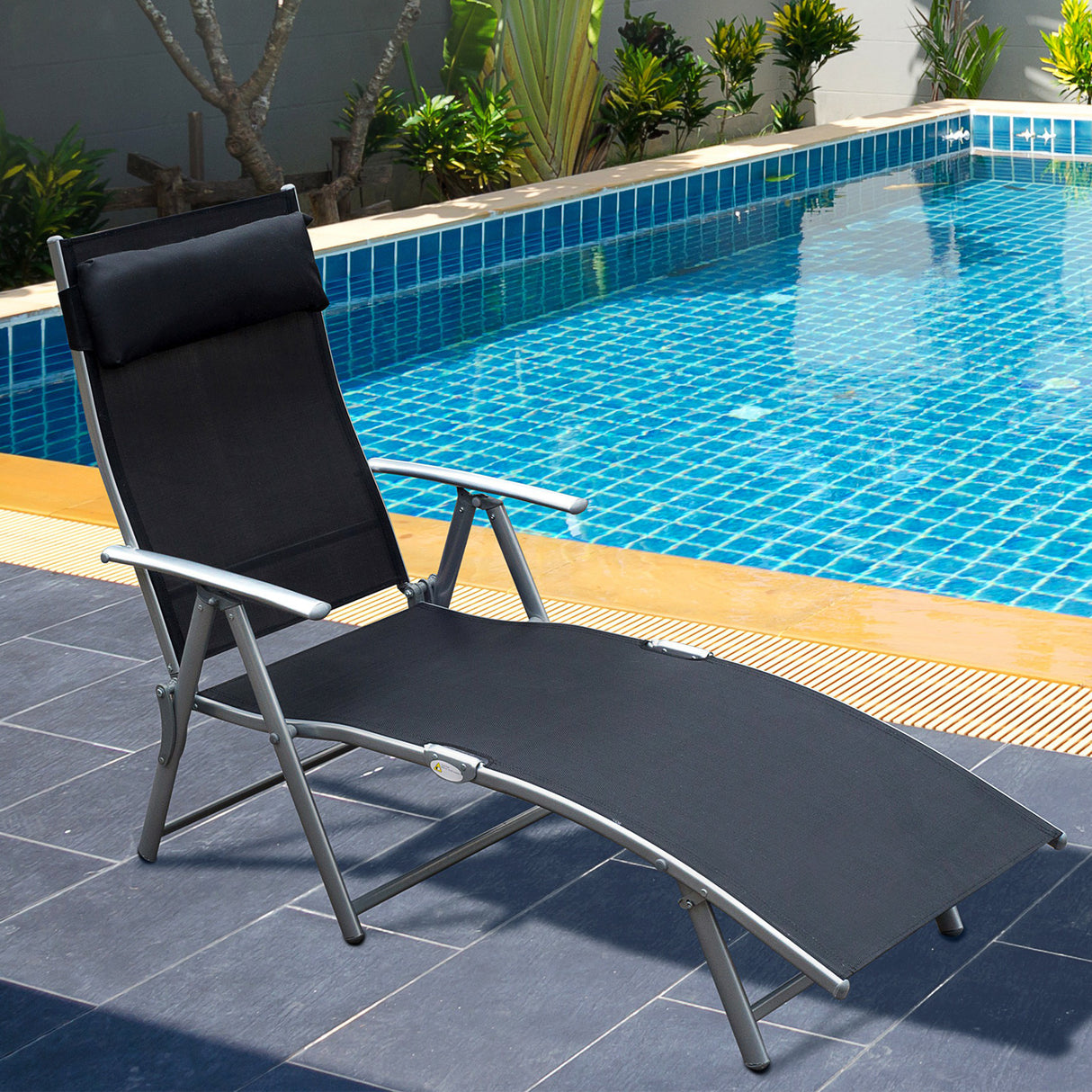Steel Folding Recliner Garden Sun Lounger With 7 Levels Adjustable Backrest - Velmora